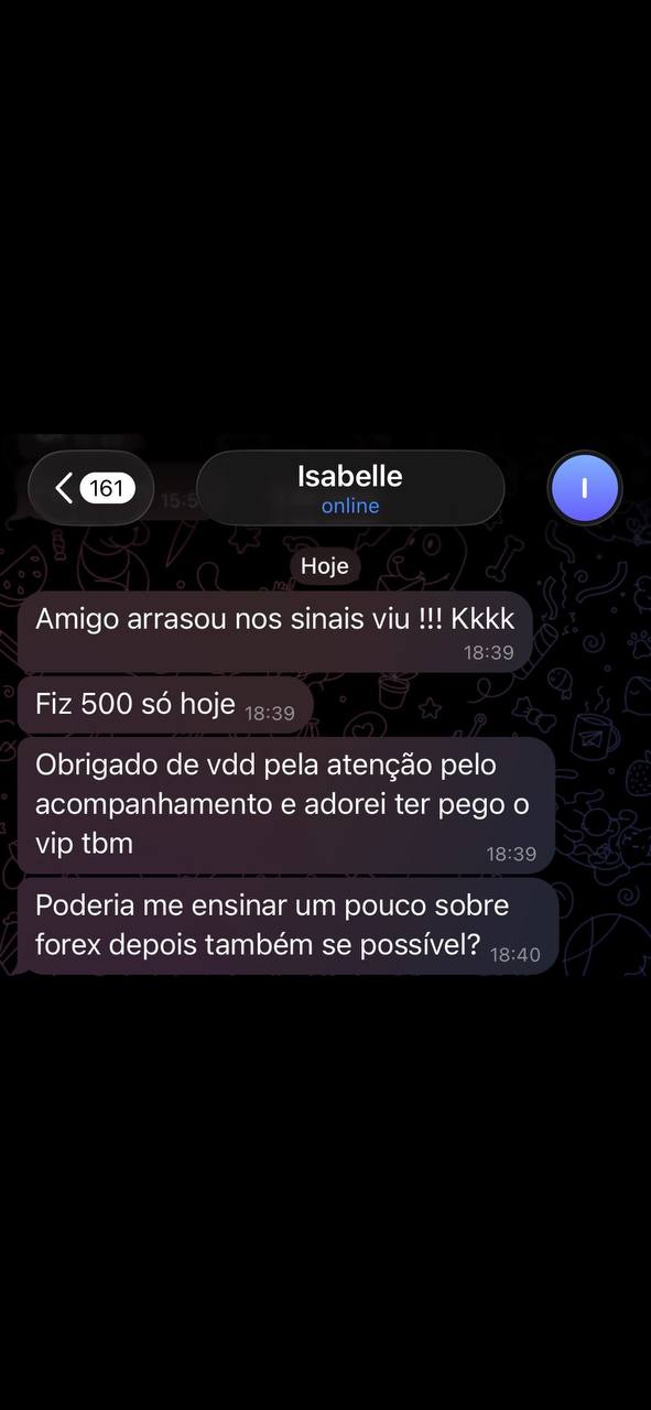 Relato de Isabelle sobre acompanhamento e sinais