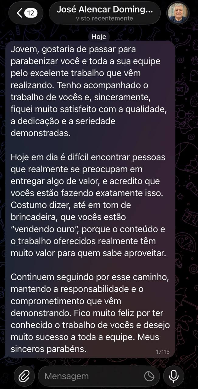 Relato de José sobre qualidade, dedicação e seriedade